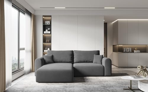 Kaiser Möbel - Ecksofa mit Schlaffunktion - Karo Couch für Wohnzimmer - Schlafsofa, Sofagarnitur, Polstersofa, Wohnlandschaft L Form - Esy-Clean Stoff Castel - Links - 165x248x79cm - Dunklegrau