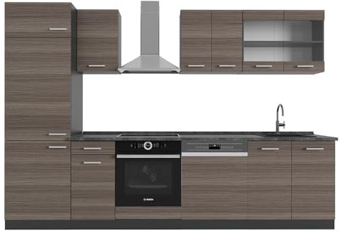 Vicco Küchenzeile R-Line, Küchenblock, Edelgrau/Anthrazit, 300 cm, AP Anthrazit