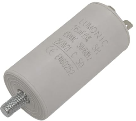Lumonic Anlaufkondensator 16µF 450V | mit Stecker I 34x70mm I 16uF I Motorkondensator mit Kunststoffgehäuse I Betriebskondensator I für Pumpen, Rasenmäher, Werkzeuge