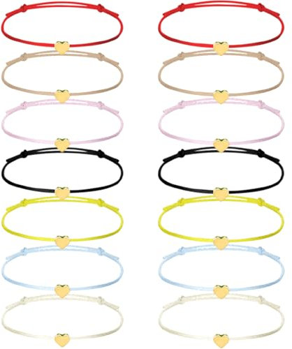 Lot de 14 bracelets d'amitié tissés à la main, réglables, pour garçons et filles, avec motif cœur, taille ajustable, pour enfants et femmes