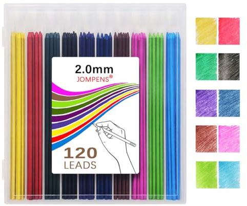 MROOFUL Lot de 120 mines de rechange en carbone de 2 mm, recharges mécaniques de 2 mm, 10 couleurs – Haute capacité pour dessin, artisanat, écriture, croquis