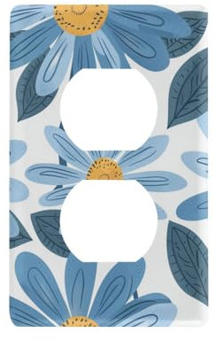Joli interrupteur décoratif avec marguerites bleues - 11,5 x 7 cm
