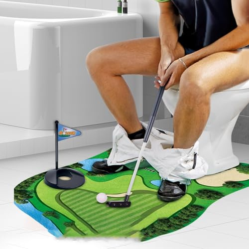 Toilet Golf Game for Men, Funny Birthday Gifts for Man, Mini Golf Game Gag Gifts Funny Adult, Cool Toys Gifts for Men Adults Boyfriend Golfers Birthday Christmas Halloween White Elephant Gifts (Green)