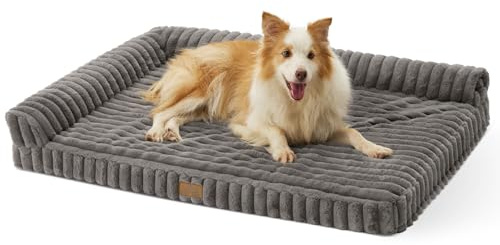COZY KISS Orthopädisches Hundebett Grosse Hunde, 112x81cm | Kuschelweiches Kunstfell Hundesofa – waschbar, rutschfest, mit abnehmbarem Bezug, wasserdichte Schicht, XL, Grau