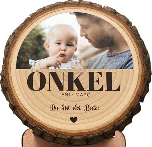 Elbeffekt Onkel Geschenk - Baumscheibe - Personalisiertes Fotogeschenk, Onkel Weihnachtsdeko, Onkel Geschenk - Geschenke für den Onkel, Geschenk Onkel, Bester Onkel Geschenke, Geschenk für Onkel