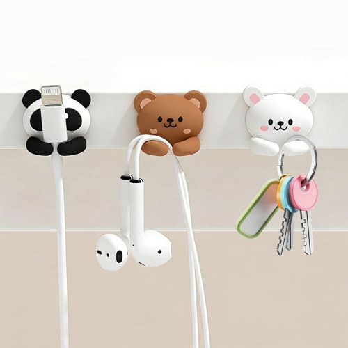 Rayakt 6 Pcs Cute Cable Clips, Animal No Drilling Cord Organiser, Self-Adhesive Cable Holder Clips, Cord Management Clips for Desk, Car, Wall, Office, Nightstand, Kitchen