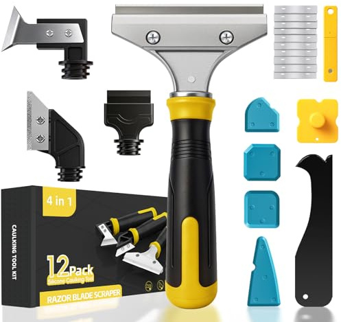 Caulking Tool Kit Silicone Sealant Grout Remover Multi Angle Finishing Tool | Stainless steel scraper, ergonomic silicone grip & detachable design, ideal for bathroom, kitchen & all sealing jobs