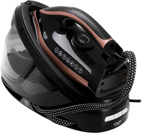 ADLER EUROPE Dampfbügelstation AD 5047, 8 bar druck, 3100W leistung, 600g/min dampfstoß, keramiksohle, abnehmbarer 1.5l wassertank, eco-funktion, schwarz-gold