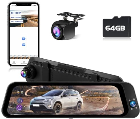 Ohradio Espejo Retrovisor 10 Dashcam 2K Delantera Trasera 64GB | Pantalla Táctil. Lente Doble. Súper Visión Nocturna. GPS. G-Sensor. Bucle