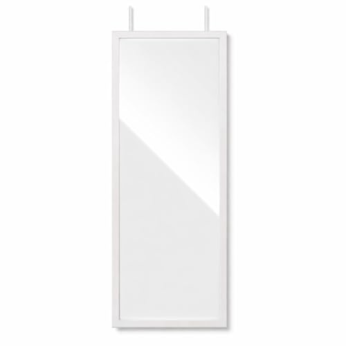 DRULINE Türspiegel - Ganzkörperspiegel - Dekospiegel - Flurspiegel matt weiß 34x90 cm - mit abnehmbaren Haken - rechteckiger Wandspiegel zur Aufhängung an Tür/Wand - für Flur, Schlafzimmer & Bad
