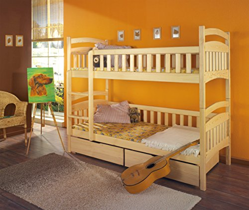naka24 Massivholz Kiefer 190x80 Etagenbett 2 Liegeflächen inkl.2 Matratzen Hochbett Dominik