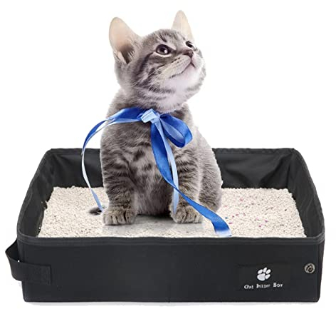 OMEM Caja de Arena Portátil Plegable para Viajes en Seco y Húmedo para Gatos Impermeable y Plegable, Fácil de Llevar para Viajes (Grande, Negro)