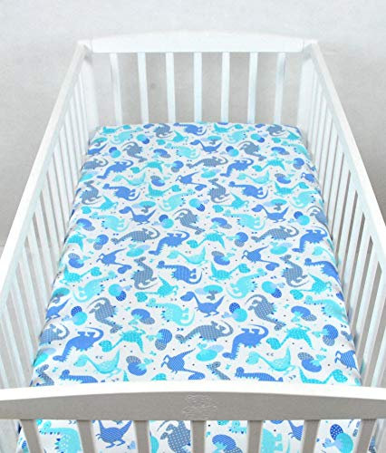 BABYLUX Kinder Baby SPANNBETTLAKEN Spannbetttuch Baumwolle 60x120 70x140 Sterne (60x120 cm, 100. Dino Blau)