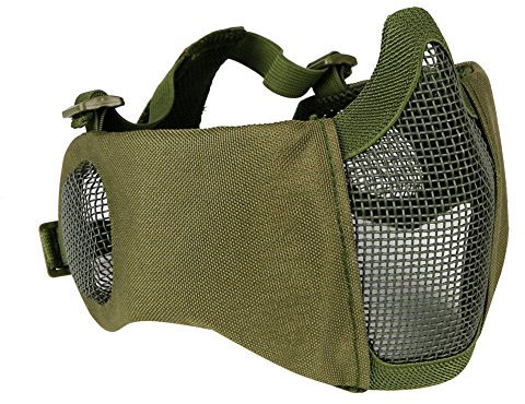 WISEONUS Taktisch Airsoft Halbes Gesicht niedriger Masken Faltbares Netz Paintball Metall Stahl Masken mit Gehörschutz für BB Gun Shooting Cs Spiel