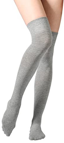 Yenita 2 Paar Damen Overknee Überknie Kniestrümpfe, One size, grau Uni