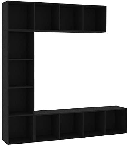 vidaXL Ensemble de Bibliothèque/Meuble TV 3 pcs, Armoire de Télévision avec Compartiment, Étagère à Livres Salon Intérieur, Moderne, Noir
