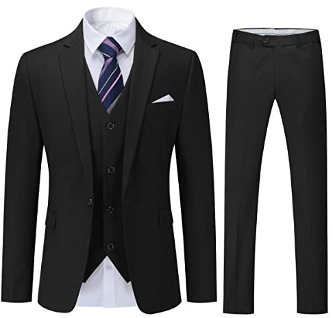 YOUTHUP Abito da Uomo 3 Pezzi Suit Slim Fit Business Wedding Abiti per Uomo Giacca e Gilet e Pantaloni, Nero, L