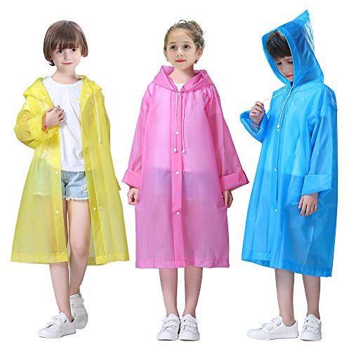 LAMA 3 Stück Kinder Regenponcho Wiederverwendbar Regenmantel Regenbekleidung Regencape Regenjacke Raincoat für Fahrrad Wandern Camping Reisen Konzert Stadion Festival