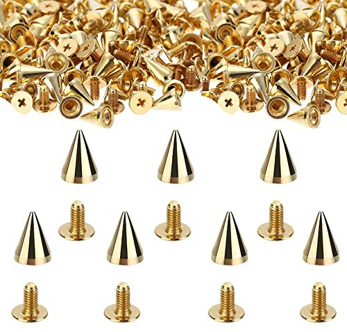 Sweieoni Nieten Gold 100 Stück Spitz Schraubnieten Ziernieten Killernieten Metall Nieten Punk Ziernieten Rundnieten für DIY Handwerk 7×10mm Golden