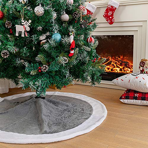 Henrey Tech Weihnachtsbaum Rock Tannenbaum Decke Kurzer Plüsch Grau und Weiß Teppich 122 cm für Weihnachten Neues Jahr Dekoration