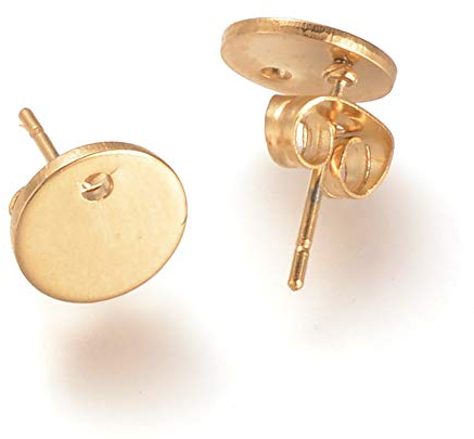 UNICRAFTALE 100 Stk 8mm 304 Edelstahl Ohrstecker DIY Flache Runde Ohrstecker Gold Ohrstecker Rohlinge DIY Ohrringe Zubehör Für Frauen Ohrringe Schmuck Herstellung, 0.8mm
