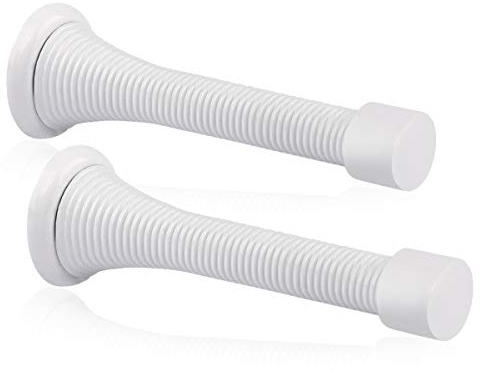KOVOSCH 2 Pack Spring Door Stopper White - 3-1/4 Flexible Spring Door Stops with White Rubber Bumper Tips