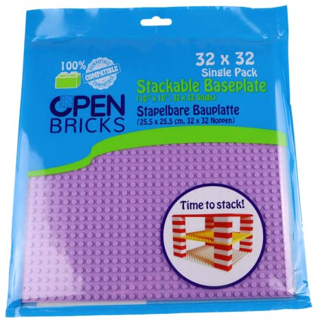 OPEN BRICKS Placa de construcción, 32 x 32 (25,5 x 25,5 cm), Color Lila y Lavanda, 1 Pieza, Compatible con Todas Las Marcas líderes, montable por Ambos Lados.