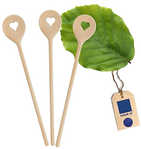 3x HOFMEISTER® Kochlöffel aus Holz mit Herz-Motiv, keine Kratzer in Töpfen, hitzebeständiger Buchen-Rührlöffel aus EU Produktion, runder Holzlöffel zum Kochen & Backen
