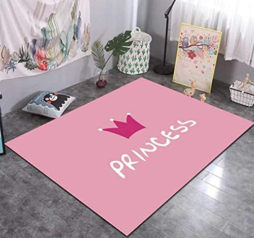 KIKCY Tapis pour chambre de fille - Motif couronne de princesse - Rose - 60 x 90 cm