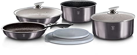 Berlinger Haus Cookware Pots and Pans Set 9 Piece, Kitchen Cookware Set with Detached Ergonomic Handle, Nonstick Pots and Pans Set with Glass Lids for Cooking