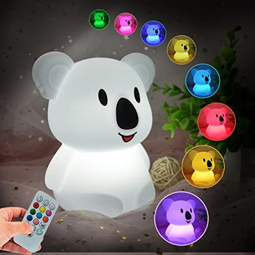 Glinrui Koala Nachtlicht Kids Nachttischlampe Lichter Dekorative Lampen, Baby-Kinderzimmerlampe Schlaflicht - einstellbare Helligkeit und Farbe/Zeiteinstellung -Mittel