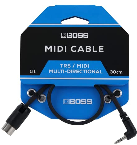 BOSS BMIDI-1-35 – 30 cm – Cable compacto de TRS de 3,5 mm a MIDI de 5 pines multidireccional – Conectividad prémium para pedales BOSS