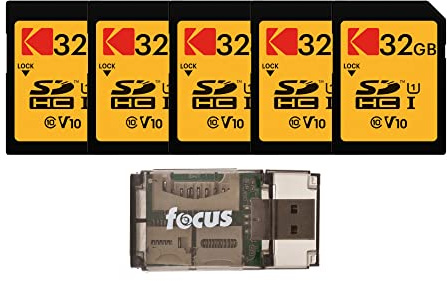 Kodak Tarjeta de memoria SDHC de 32 GB clase 10 UHS-I U1 (paquete de 5) con enfoque todo en uno USB lector de tarjetas (6 artículos)