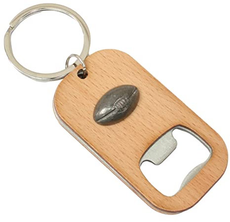 Rugby Ball Keyring Bottle Opener Wooden Stainless Steel Key Chain Gift 305