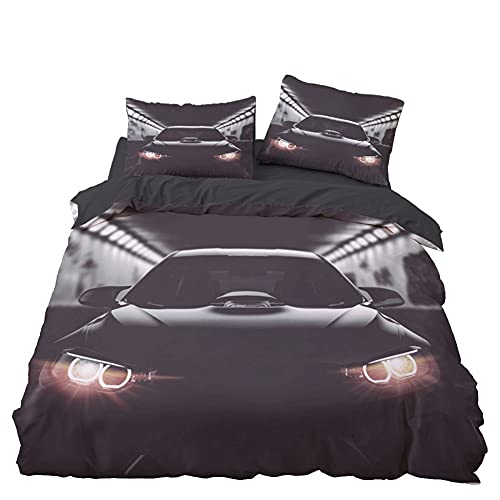Tomifine Bettwäsche 135x200 Sportwagen Auto Bettbezug Cooler Roter Schwarzer Extreme Sport Thema Bettwäsche Set mit Reißverschluss und 2 Kissenbezug (135x200 cm + 80x80 cm,Sportwagen 2)