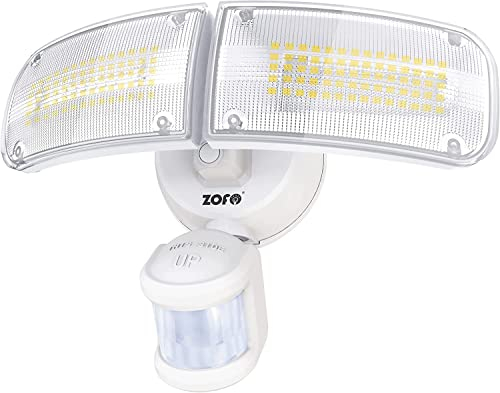 ZOFO 4000LM LED Strahler mit Bewegungsmelder Außen, Superhell Fluter Lampe mit Bewegungsmelder, 5000K Außenstrahler, IP65 Wasserdicht PIR Sicherheitslicht für Garage, Weiß, Dual-Kopf