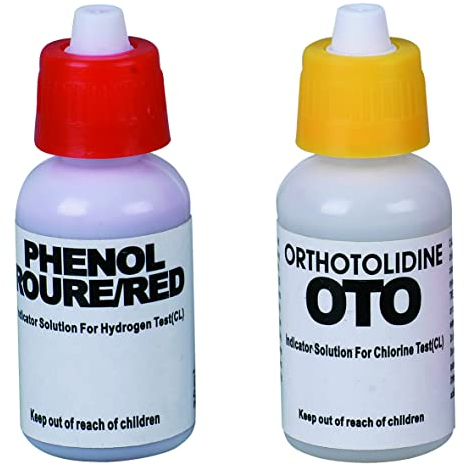 Pool Testkit Lösungen Flüssigreagenzien - 1 x 15 ml Orthotolidine-Lösung für Chlor (OTO) + 1 x 15 ml Phenolred-Lösung für pH (Phenol Red) - Nachfüllung