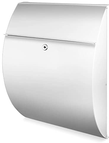 banjado® Burg Wächter Design Briefkasten | Modell Riviera 46cmx33,5cmx13cm groß | verzinkter Stahl Weiß | Postkasten mit Öffnungsstopp, großer A4 Einwurf, Zylinderschloss, 2 Schlüssel