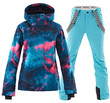 HOTIAN Giacca da sci da Donna e pantaloni Set, Giacca invernale Donna Calda,Pantaloni Da Sciimpermeabili E Cappotto,per Il Lavoro All'aperto Sci Pesca Equitazione Moto