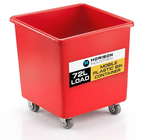 Horison Industries Mobile Bottle Plastic Bin, Red, 72L, 510x465x465mm | Trolley On Wheels, Glass, Recycling Bins, Bottle Skips for Home Bar, Outdoor Bars & Hotels, Heavy Duty Plastic Storage Boxes