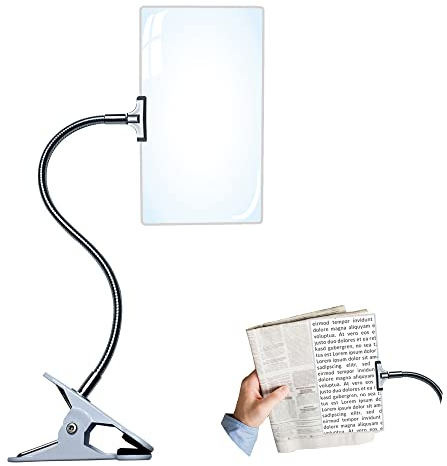 10x6 Magnifying Glass with Clip Plastic Hands Free Large Magnifier for Low Vision Seniors, 4X Full Page Magnifying Glass with Flexible Gooseneck for Computer Screen, Reading Books, Sewing, Crafts