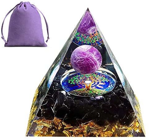 Crystal Pyramid, Moonstone Crystal Ogan Chakra Energy Tower, Positive Energy Generator, Nature Reiki Chakra Crushed Stone Jewelry for Healing Meditation Chakra Balance (Amethyst - Tree of Life)