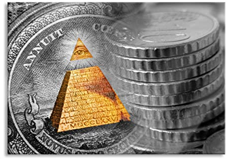 Pixxprint Glasbild, Wandbild aus Echtglas, Illuminati Pyramide Dollar, 60x40 cm, inkl. Aufhängung und Abstandshalter