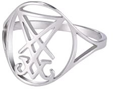 Lucifer Sigil Ringe Satanic Cross Band Ring Sigil of Lucifer Seal of Satan Ringe Demon Devil Gothic Ring Edelstahlschmuck Geschenke für Männer Frauen (s-1)