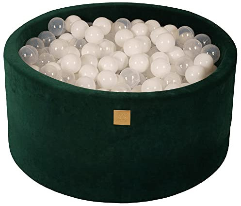 MEOWBABY Piscine à Balles pour Bébé - Rond 90x40cm Fosses a Boules pour Enfants avec 300 Balle, Vert Foncé