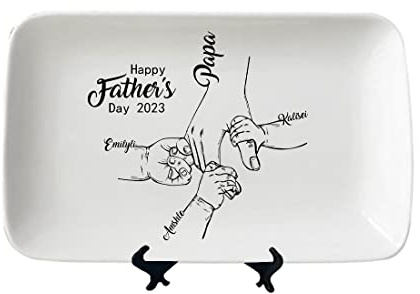SSRUI Personalisierte Grillplatte mit Fäusten, zum Vatertag, personalisierbar, Grillplatte, rechteckiger Teller mit Kindernamen, Vatertag, Opa, Vater, Geschenke von Tochter, Ehefrau, Sohn