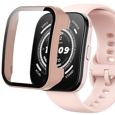 Blueshaweu Custodia per Amazfit Bip 5 Smartwatch, Hard PC Custodia con Vetro Protezione Schermo Compatibile con Amazfit Bip 5 Smartwatch (Rosa)