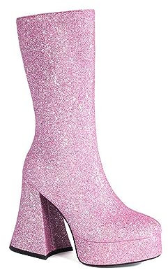 NMMAX Damen Gold Pailletten Stiefel Plateau Super High Chunky Heels Rosa Mittelkalb Stiefel Gothic Reißverschluss Frau Silber Glitzer Schuhe,Lila,40
