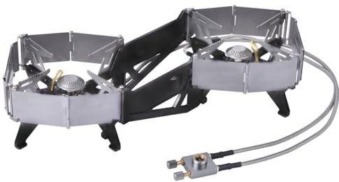 Plegable de doble quemador de cabeza estufa de camping,BRS-32 portátil a prueba de viento mochilero horno de gas de control ajustable estufa para cocinar al aire libre