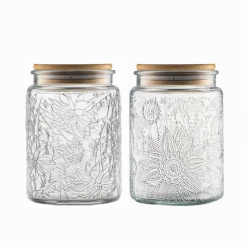 Lot de 2 bocaux en verre vintage de 70 ml avec couvercles, bocaux à sucre pour la maison, la cuisine, le garde-manger, joli pot (marguerite et tournesol)